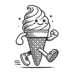 Running Ice Cream Cone Character engraving vector