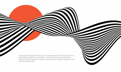 Black and white wave. Abstract wave design with optical illusion. Abstract background.