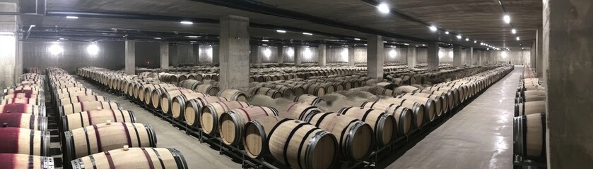 Wine barrels aging in a modern cellar.  Use Wine industry, stock photo