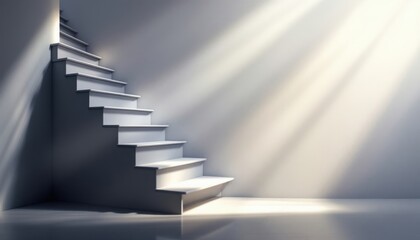 Naklejka premium Sunlit, minimalist staircase with soft shadows in a modern interior design