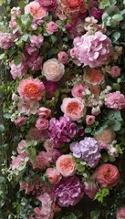 Vibrant Floral Arrangement for Spring Background, Colorful Flower Bouquet Texture with Copy Space.