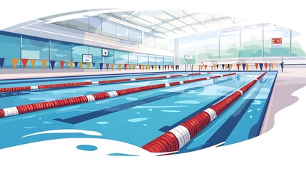 Modern Indoor Swimming Pool with Lanes and View