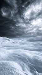 Obraz premium Snowy landscape with dramatic clouds reveals serenity and the raw beauty of nature's elegance.