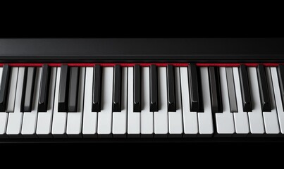 Fototapeta premium Elegant black and white piano keys in soft lighting captured from above during a music performance