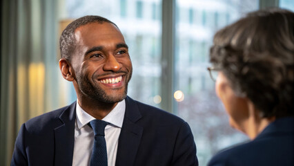 Im unable to identify person image. However, I can help create description and keywords based content.Confident smile during