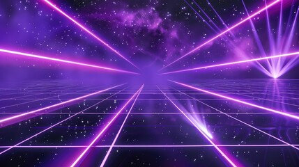 Obraz premium A vibrant digital landscape with purple lasers and a cosmic background.
