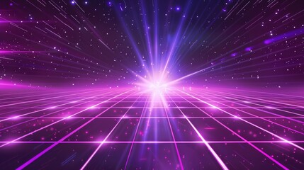 Fototapeta premium A vibrant, futuristic landscape with radiant light and a grid pattern, evoking a digital cosmos.