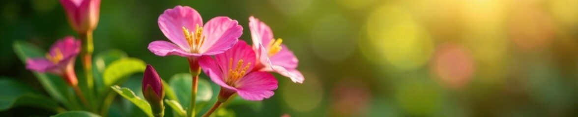 Fototapeta premium Delicate pink flowers on Ipomoea batatas plant in morning light, Nature, Tropical plant, Flowering plant