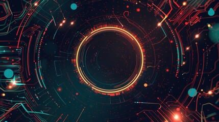 Fototapeta premium Abstract Futuristic Technology Background with Glowing Circuitry and Neon Lights
