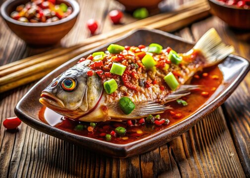 Miniature tilt-shift photography captures delectable Korean sweet fish panchan; tiny, delicious, closeup.