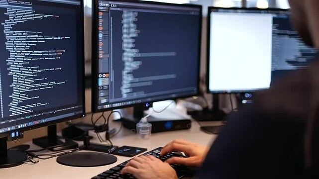 Software Tester Debugging Code in Tech Office