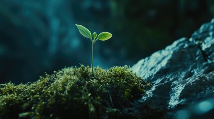 Seedling Growth in Mossy Landscape