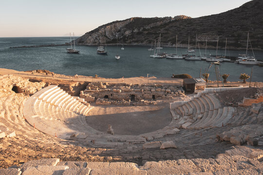 Ruins of Knidos Amphitheatre in Dat&ccedil;a (Datca), Muğla, Turkey. Knidos Ancient City Theatre, historical place from ancient civilization. 
