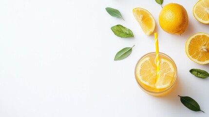Freshly squeezed lemon juice flows from vibrant citrus, surround