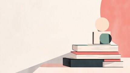 Abstract Still Life with Books and Geometric Shapes