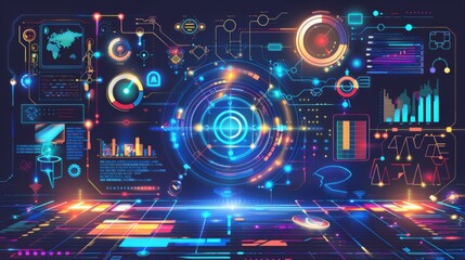 Futuristic Digital Interface Technology Data Visualization Neon Lights Abstract Background