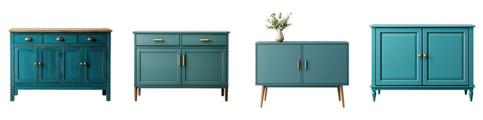 Collection of elegant vintage style wooden cabinets dressers and sideboards with classic design...