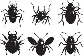 A set of insects silhouettes for flat design. Hand drawn vector illustration