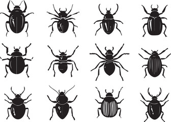 A set of insects silhouettes for flat design. Hand drawn vector illustration