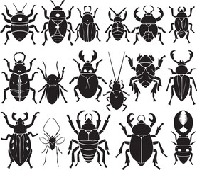 A set of insects silhouettes for flat design. Hand drawn vector illustration