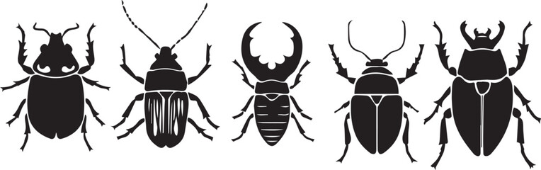 A set of insects silhouettes for flat design. Hand drawn vector illustration