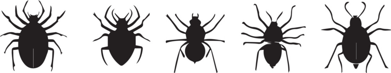 A set of insects silhouettes for flat design. Hand drawn vector illustration