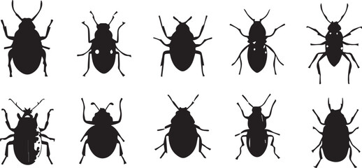 A set of insects silhouettes for flat design. Hand drawn vector illustration