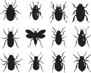 A set of insects silhouettes for flat design. Hand drawn vector illustration
