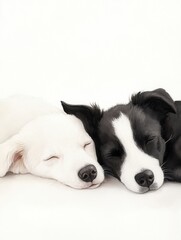 Two dogs are sleeping on a white background