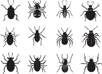 A set of insects silhouettes for flat design. Hand drawn vector illustration