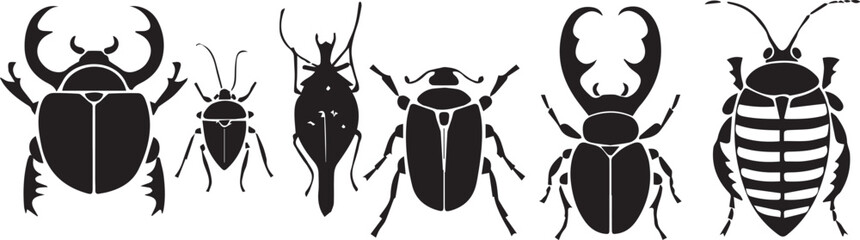 A set of insects silhouettes for flat design. Hand drawn vector illustration
