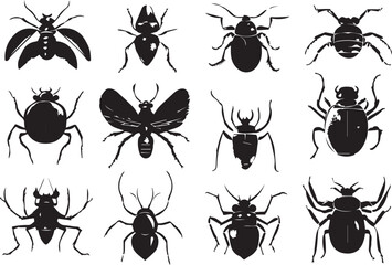 A set of insects silhouettes for flat design. Hand drawn vector illustration