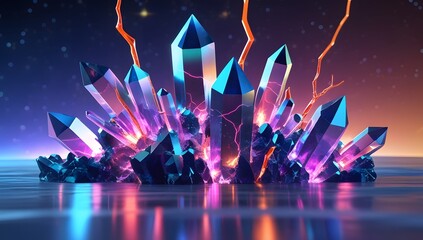 A futuristic abstract design featuring crystalline structures with glowing veins of energy running through them