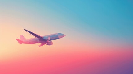 Low Poly Airplane in a Pastel Sunset Sky