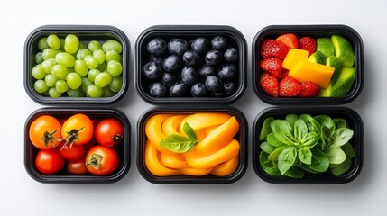 Healthy fruit and vegetable containers for meal prep. Generative AI