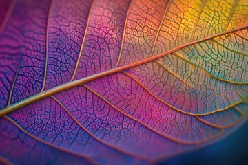 Colorful leaf showcases intricate veins and vibrant hues, captur