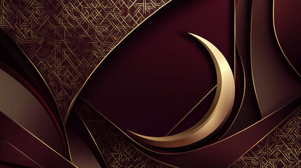 Red background with a golden moon and geometrical shapes