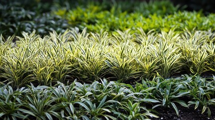 Alternating rows plants in a garden bed, showcasing growth patterns.