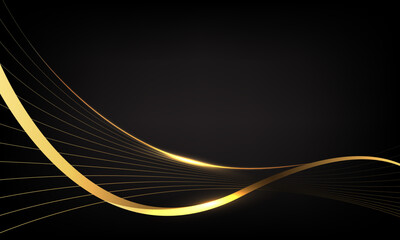 Abstract gold lines wave curve luxury on black background vector
