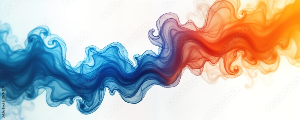Poster abstract illustration smooth blue, orange smoke waves against white background. wavy shapes create d