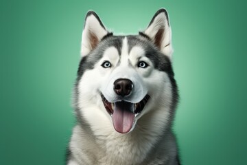 Obraz premium siberian husky smile happy cute isolated green pastel background