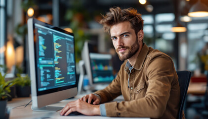Obraz premium Focused Programmer at Work