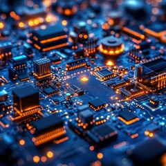 Obraz premium Illuminated Circuit Board: A Microscopic View into Technological Advancement