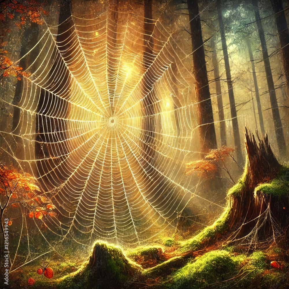 Wall mural mystical web a spider web in a mystical enchanted place adding t