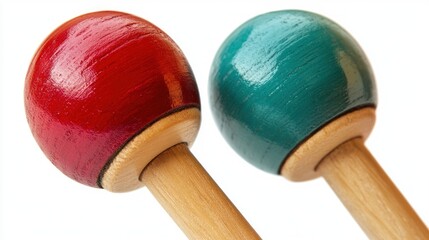 Wooden Maracas Red Teal Colorful Percussion Musical Instruments