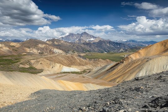 Mountain valley vista, scenic overlook, Alaska, clouds