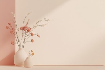 Minimalist arrangement features soft pastel tones with delicate