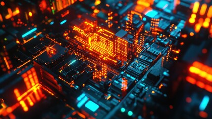 Obraz premium Cyberpunk Cityscape: Neon Lights and Technological Marvel