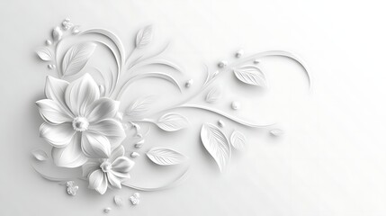Elegant White Floral Design with Intricate Leaf Patterns