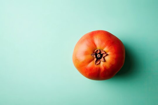 Fresh red tomato on mint green background highlights natural bea